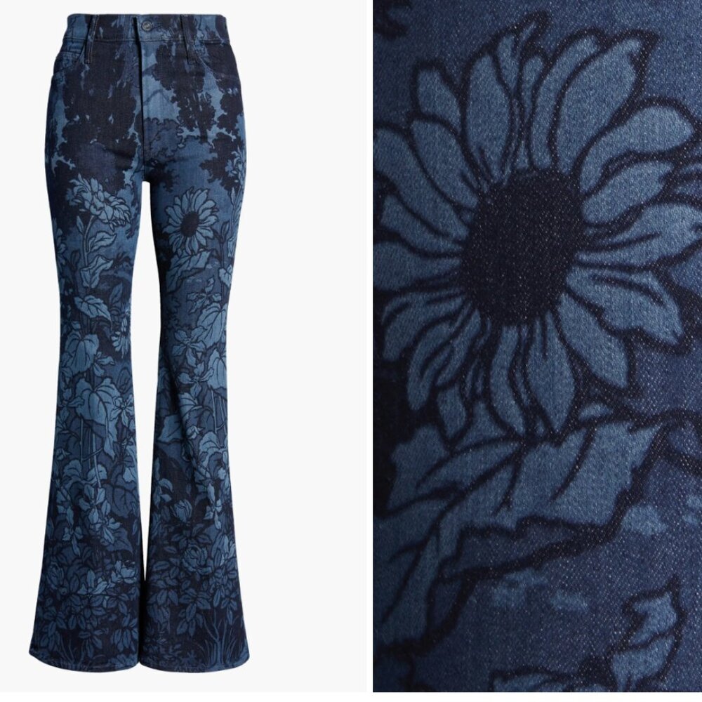 The Doozie Sneak Floral High Waist Flare Jeans MOTHER Sing Me to Sleep 25